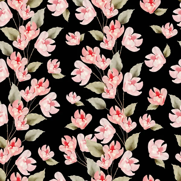 Schöne Aquarell nahtlose Muster mit Rosen Blumen und Kräutern. — Stockfoto