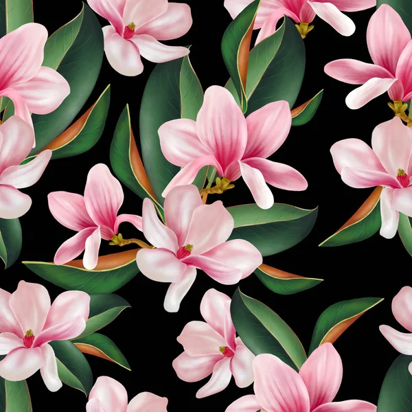 Krásný barevný vzor s květinami a listy magnólie. — Stock fotografie