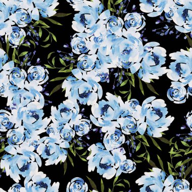 Güzel suluboya desenli güller ve şakayık çiçeklerle. 