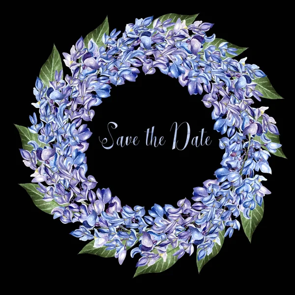 Beautiful watercolor wreath  with flowers of wisteria. — Stock Photo, Image