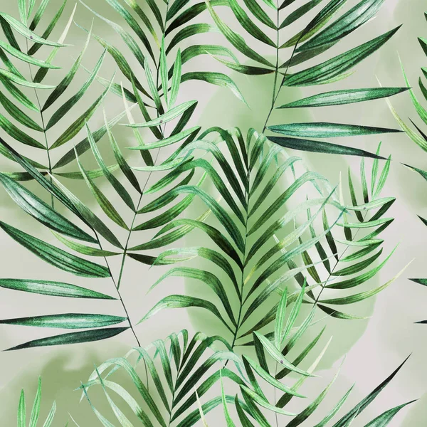 Schöne Aquarell nahtlose Muster mit tropischen Blättern. — Stockfoto