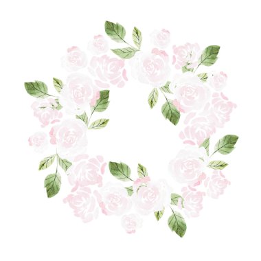 Güzel suluboya düğün çelengi Güller ve yapraklarla. 