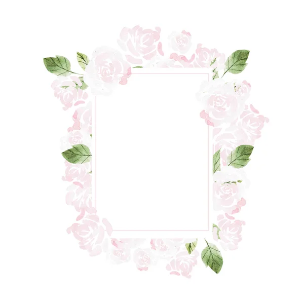美丽的水彩结婚卡片，上面有玫瑰花和叶子. — 图库照片