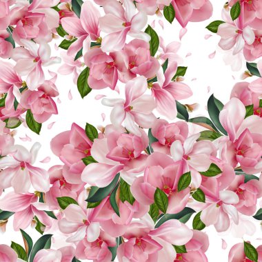 Manolya çiçekleri, yaprakları ve yapraklarıyla güzel bir desen.. 