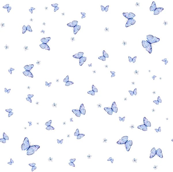 Schöne Aquarell nahtlose Muster mit blauen Schmetterlingen. — Stockfoto