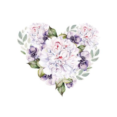 Şakayık ve şakayıklı suluboya buket.  