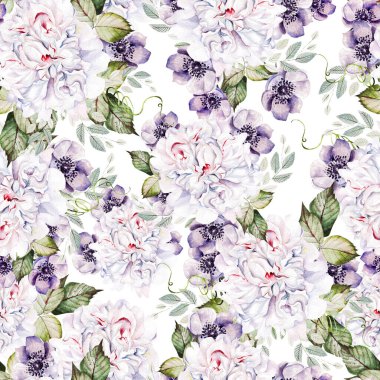 Şakayık ve şakayık desenli suluboya desen. 