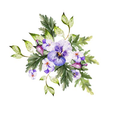 Yumuşak çiçekli suluboya buket. 