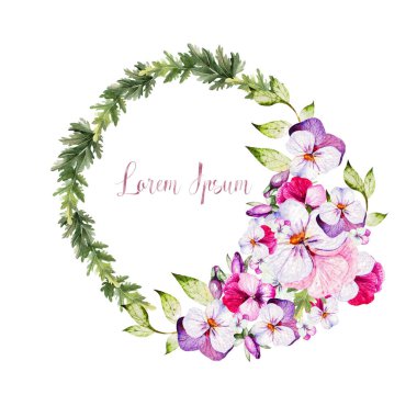 Yumuşak çiçekli suluboya çelenk. 