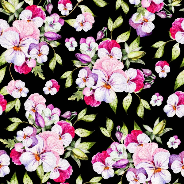 Υδατογραφία πολύχρωμο μοτίβο με πανσές λουλούδια. — Φωτογραφία Αρχείου