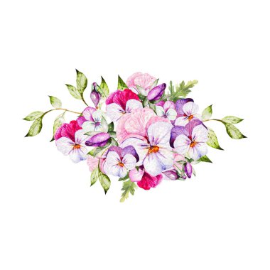 Yumuşak çiçekli suluboya buket. 