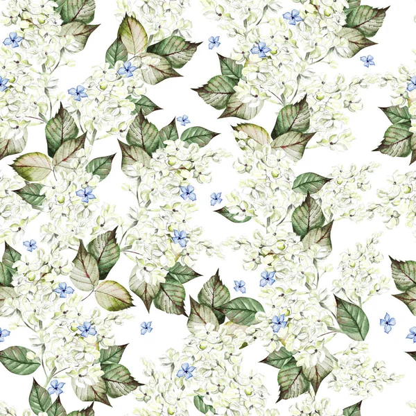 Watercolor seamless pattern with lilac flowers and leaves. — Stock Photo, Image