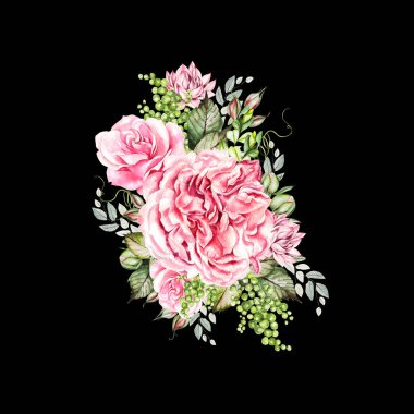 Güllü, şakayıklı, sulu sulu düğün kartı. 