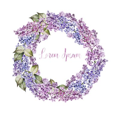 Leylak çiçekli suluboya düğün çelengi. 