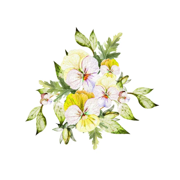 Akvarelové barevné kytice s mléčnými květy. — Stock fotografie