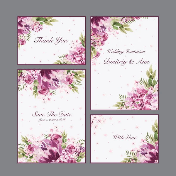 Beautiful Watercolor wedding card with roses flowers, peony and leaves. — Stock Photo, Image