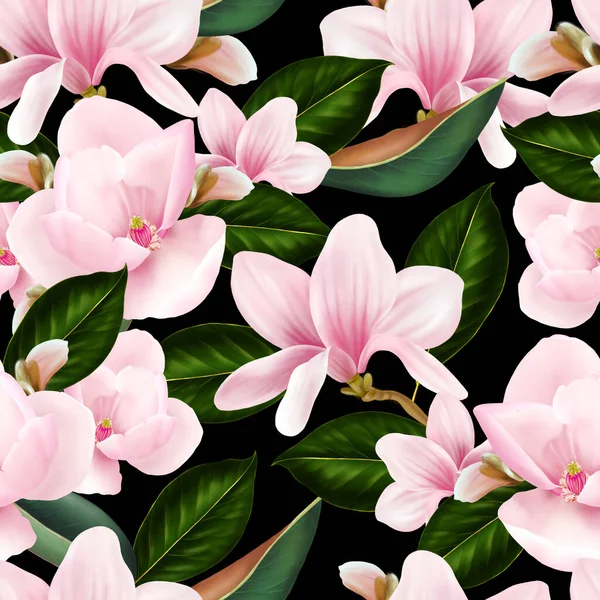 Beau motif coloré avec des fleurs et des feuilles de magnolia. — Photo