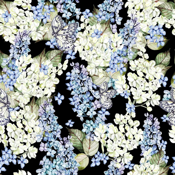 ライラックの花や葉と水彩シームレスパターン. — ストック写真