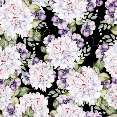 Şakayık ve şakayık desenli suluboya desen. 