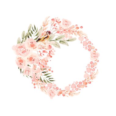 Güzel suluboya düğün mavi çelengi gül çiçekleri, yapraklar. 