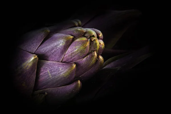 Artichaut violet de l'italie sur un fond noir avec espace de copie — Photo