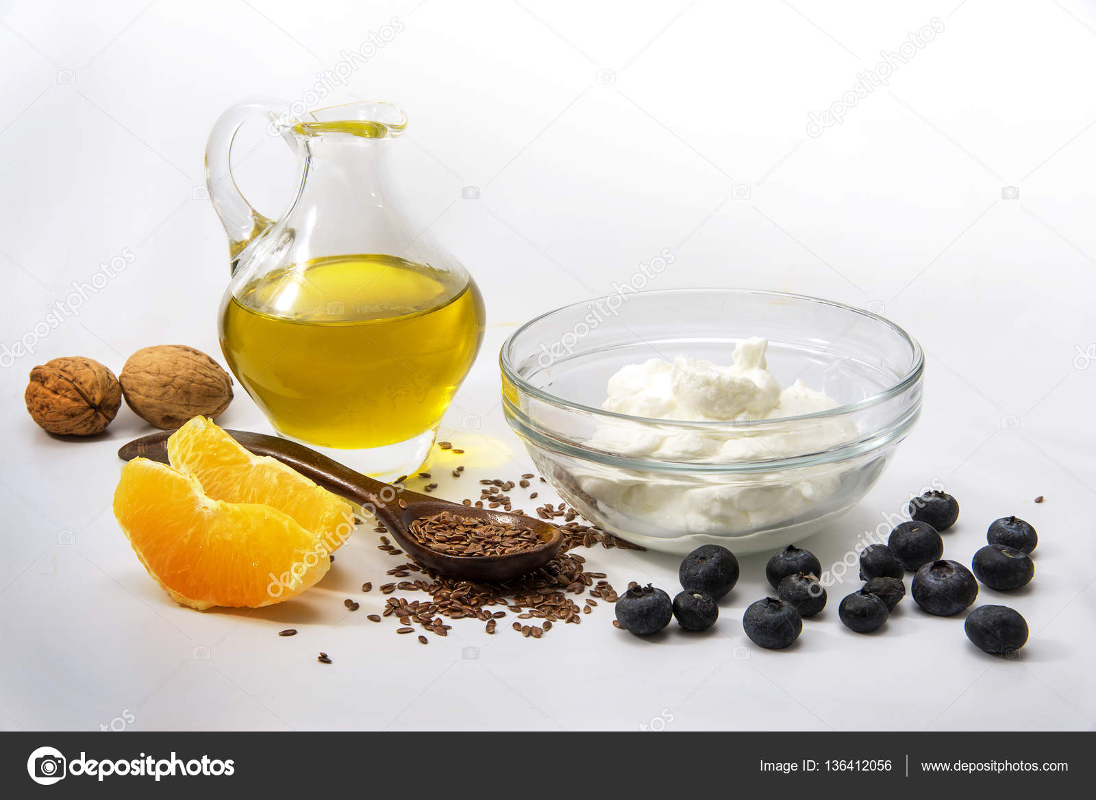 Quark Or Cottage Cheese Flax Seeds Linseed Oil And Fresh Fruits
