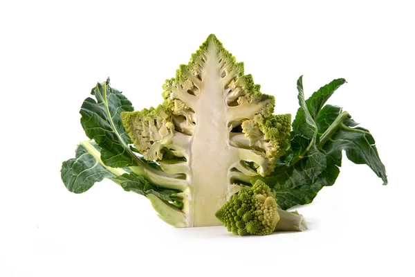 Romanesco broccoli or Roman cauliflower, half cut, isolated on a white background with copy space — Stock Photo, Image