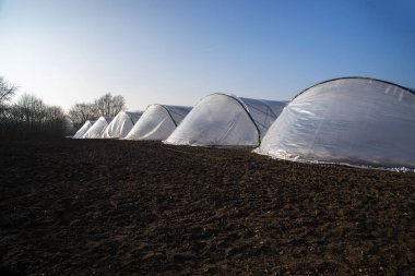 üst üste bir tarımsal alanda polietilenler plastik sera tünelleri