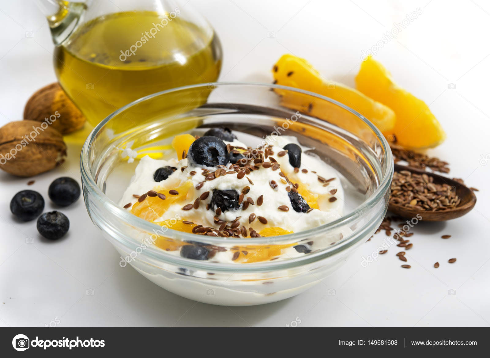 Healthy Breakfast With Quark Or Cottage Cheese And Linseeed Oil
