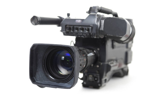 professional video camera for TV productions isolated on a white background