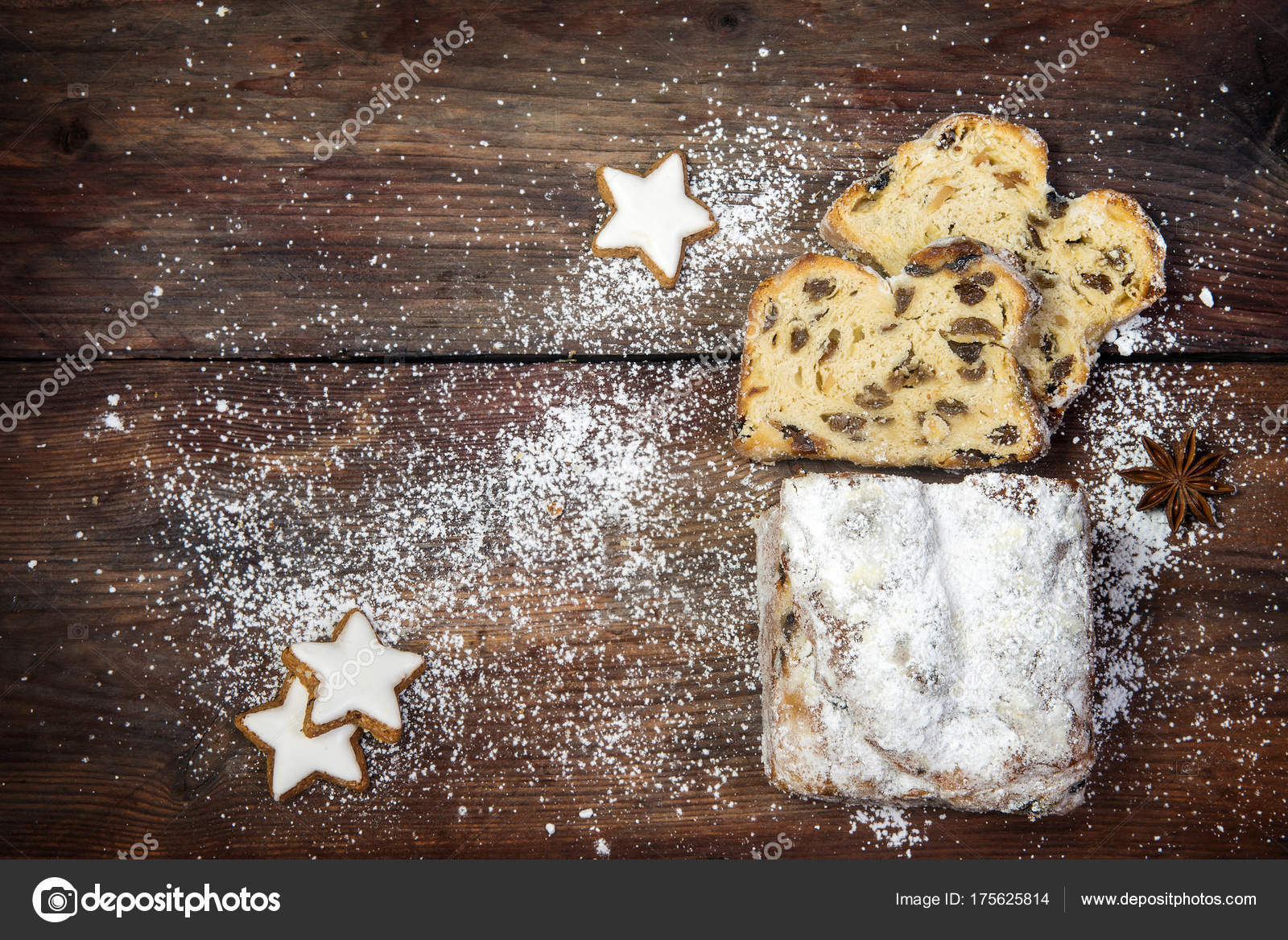 Noel arka plan, geleneksel Alman criststollen pasta pudra şekeri
