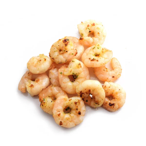 Grilled prawns or shrimps, top view from above isolated on a white background, copy space — Stock Photo, Image
