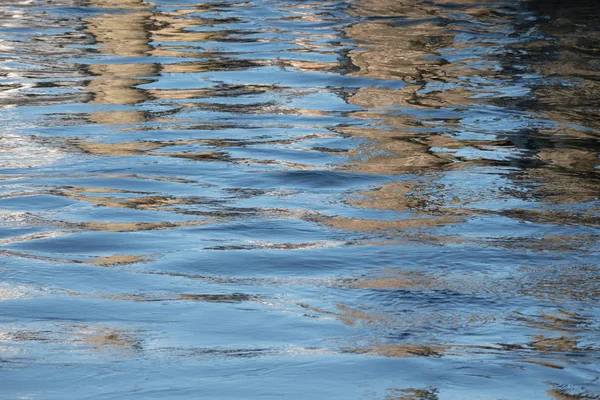 Vattenytan med blå vågor och mörka reflektioner som en abstrakt bakgrund textur med kopia utrymme — Stockfoto