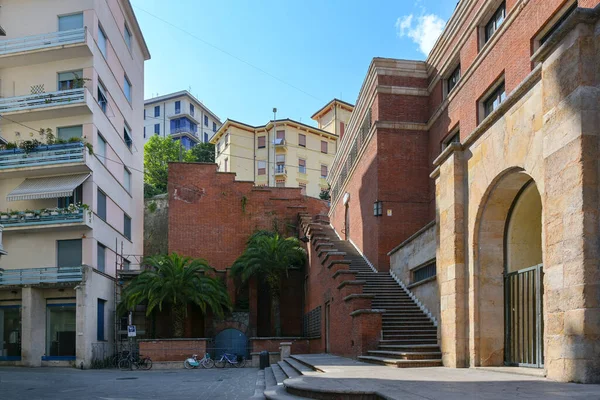 Empty Street Staircase Coronavirus Crisis Old Town Center Spezia Capital — Stock Photo, Image