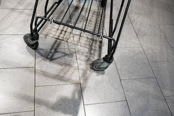 Wheels Shadows Empty Shopping Cart German Supermarket Panic Buying Due — 스톡 사진