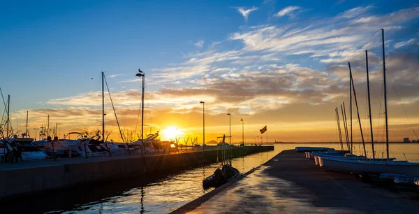 Sunset Light Harbor Spanish Town Roses Costa Brava Catalonia Spain — Stock Photo, Image