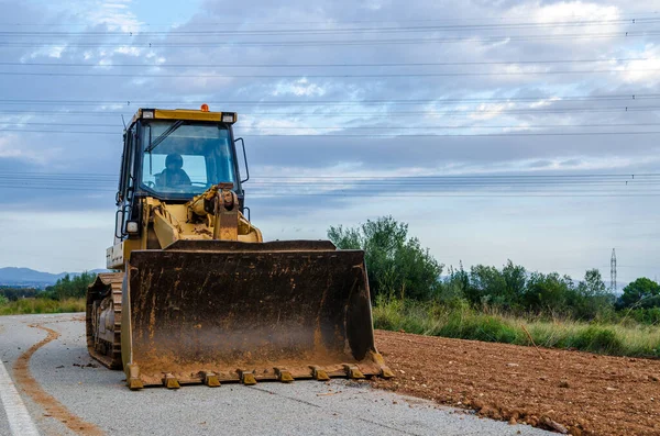 Gele Bouwbulldozer Aan Het Werk — Stockfoto