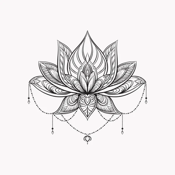 Filigree lotus flower, golden vector, hand drawn on geometry sign Stock ...