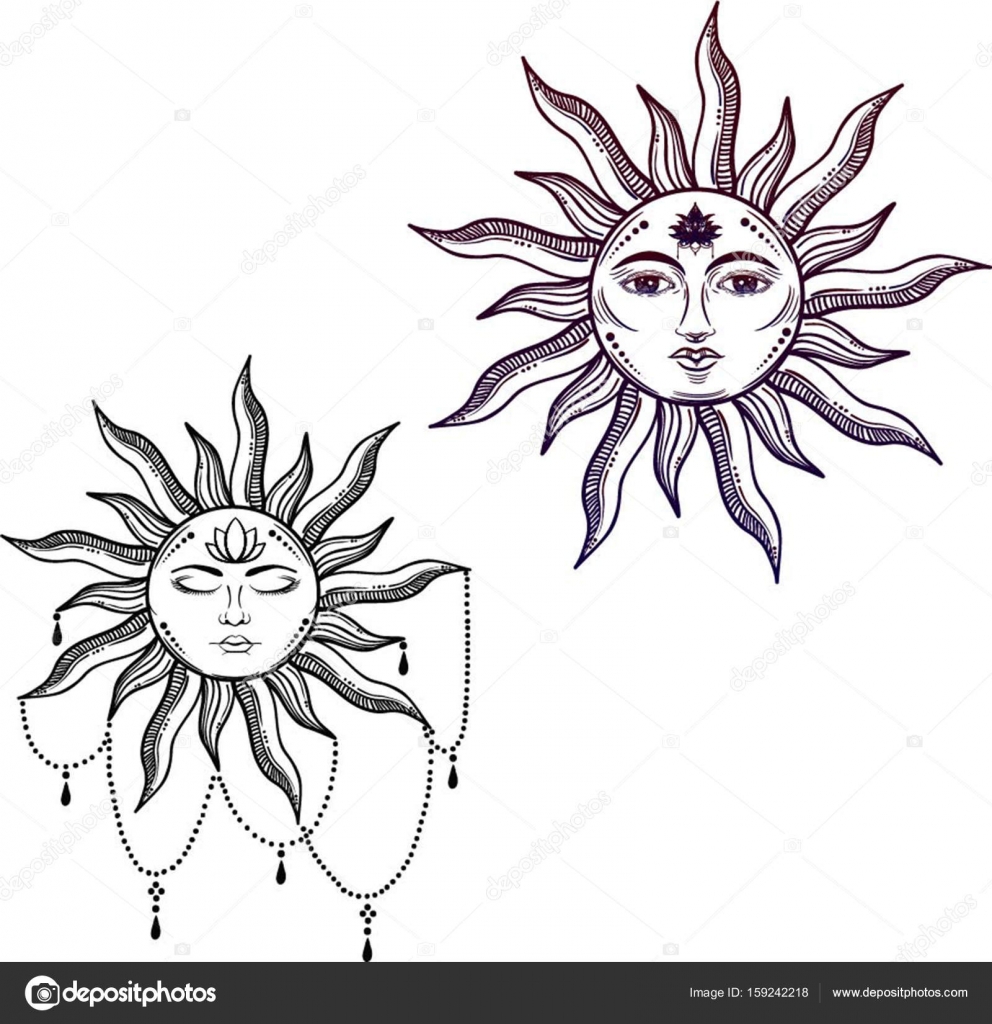 Bonito símbolo de rosto de sol elegante Tatuagem design