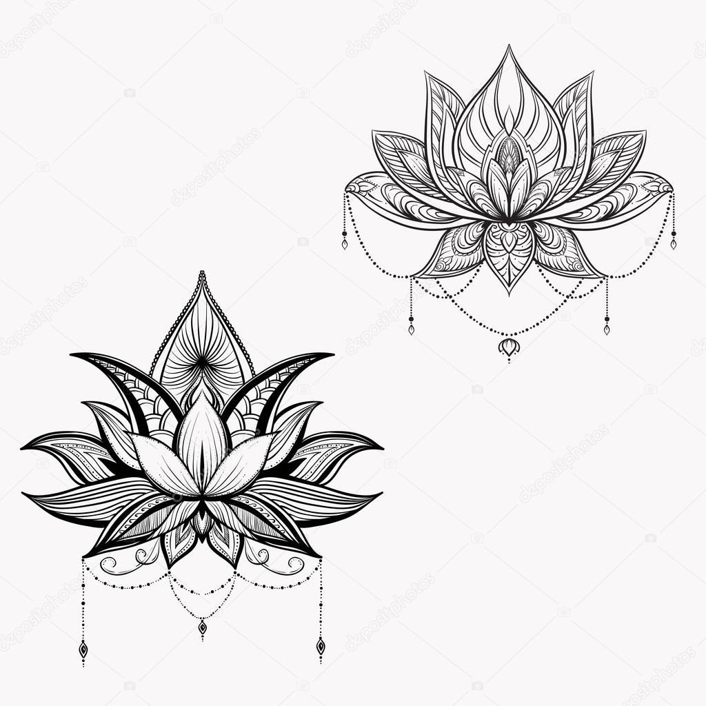 Download Filigree lotus flower, vector handdrawn illustration ...