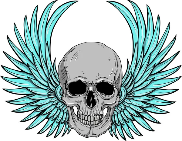 Premium Vector  Scary human skull and the long wings skulls wings tattoo  cute skull isolated vector illustration
