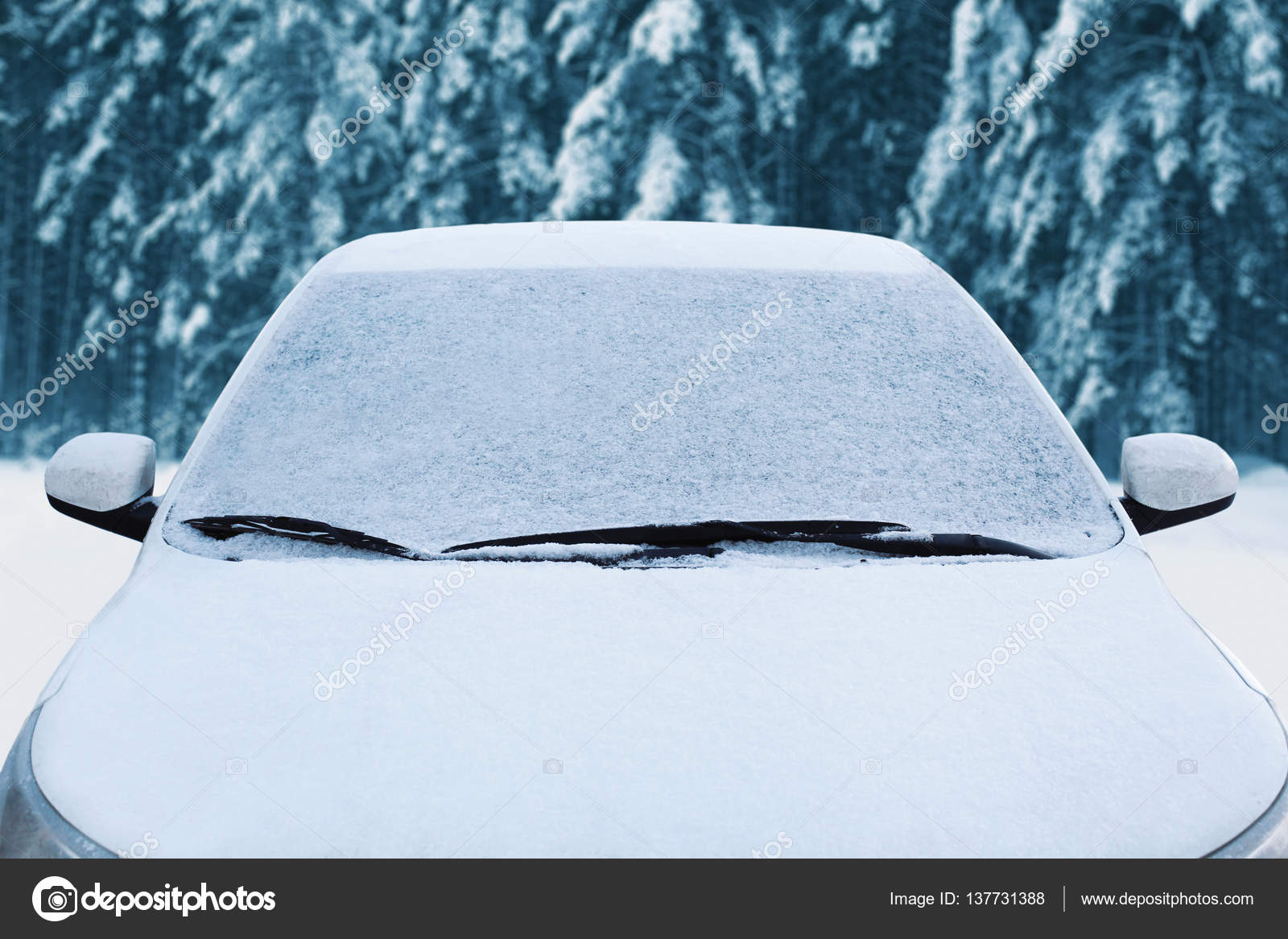 Frozen winter car covered snow, view front window windshield and Stock  Photo by ©Guas 137731388
