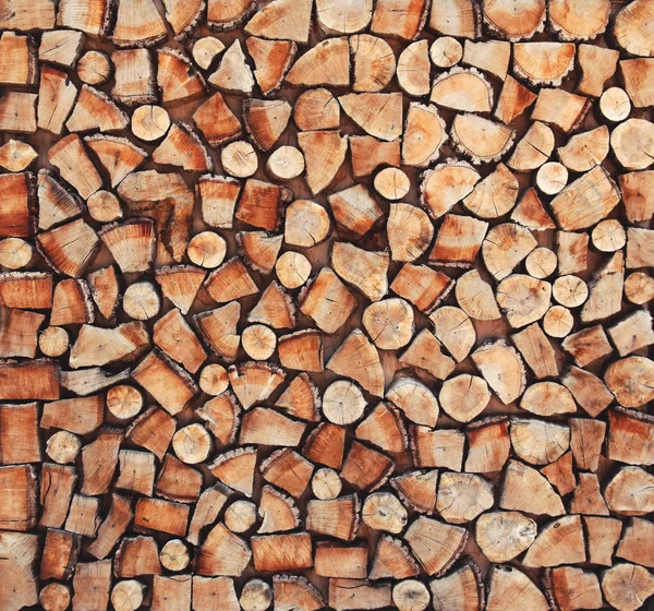 Pile of natural wooden parts of logs for background, top view — Stock Photo, Image