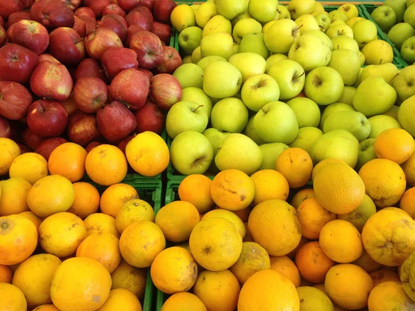 Manzanas Naranjas Frutas Concepto Supermercado Alimentación Venta Por Menor —  Fotos de Stock