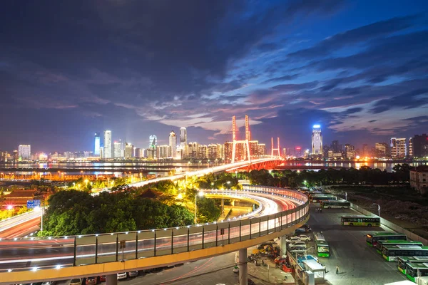 Named bayi bridge in the night of shanghai china — Stock Photo, Image