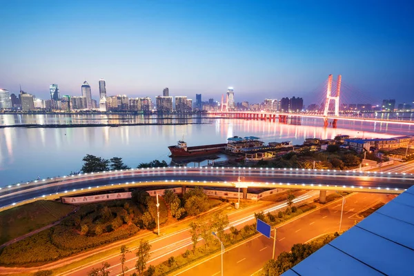 Named bayi bridge in the night of shanghai china — Stock Photo, Image