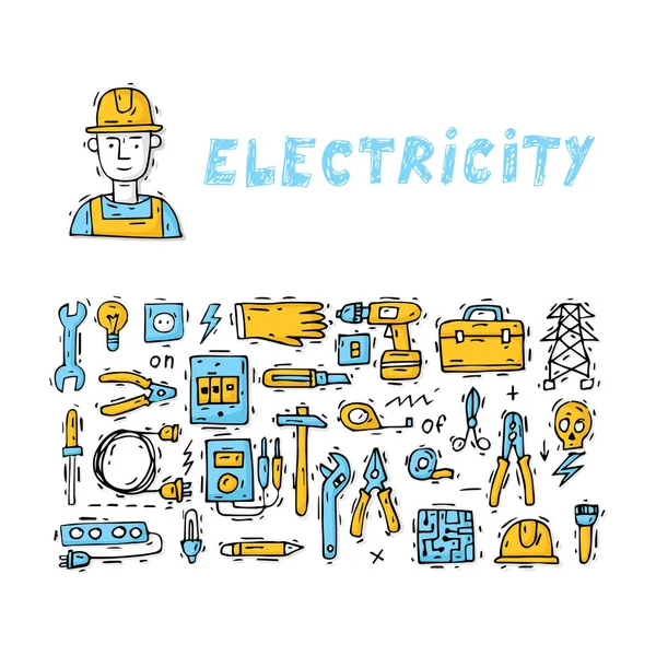 Elektriker Ausrüstung und Werkzeuge — Stockvektor