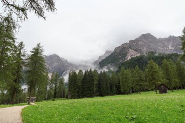 Sexten Dolomites dağlar ve patika South Tyrol, İtalya