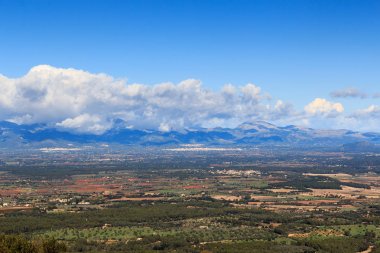 Mayorka panorama ve Serra de Tramuntana dağları, İspanya