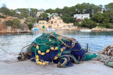 Fishnet balıkçı köyü Cala Figuera ve Akdeniz, Majorca, İspanya